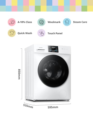COMFEE' Freestanding Washing Machine,10KG Load,A-10% Class, 1400RPM, Steam Care,BLDC Motor,Woolmark,Touch Panel,White-CFP03EW100W-UK - Image 2