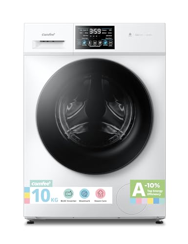 COMFEE' Freestanding Washing Machine,10KG Load,A-10% Class, 1400RPM, Steam Care,BLDC Motor,Woolmark,Touch Panel,White-CFP03EW100W-UK
